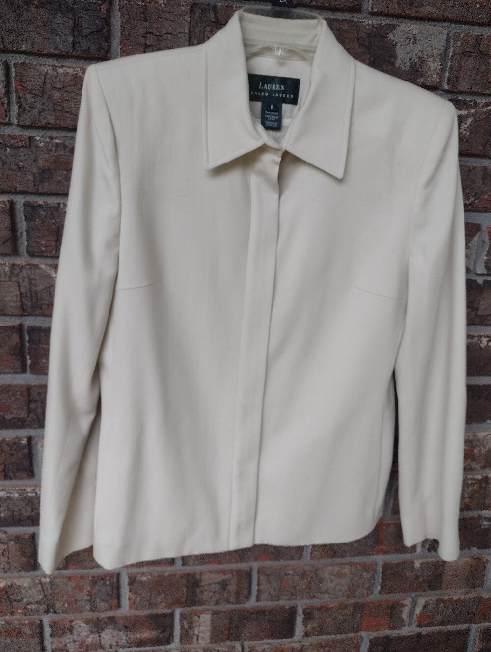 Lauren Ralph Lauren 100% Pure Wool Jacket Women's Sz 8 Ivory Full Zip Lined USA